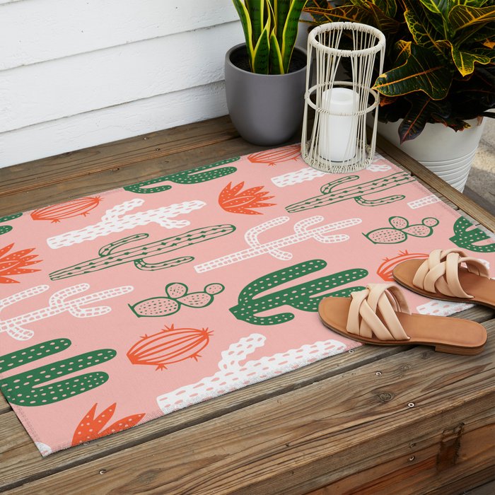 Cactus plant doodle art pattern Outdoor Rug Gallery Image 2