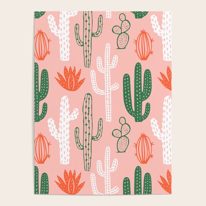 Cactus plant doodle art pattern Poster Gallery Image 1