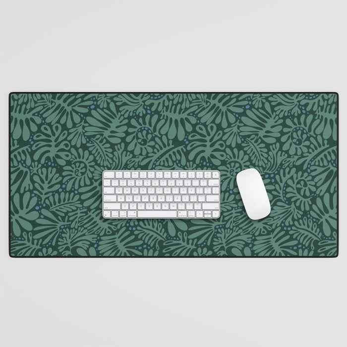 Minimalistic Matisse leaves dark sage green Desk Mat Gallery Image 1
