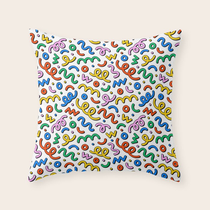 Colorful confetti doodle art pattern Throw Pillow Gallery Image 1