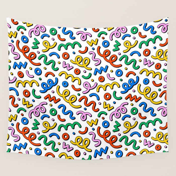 Colorful confetti doodle art pattern Wall Tapestry Gallery Image 4