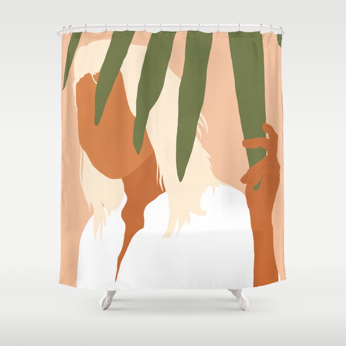 Musafir | Traveler Feminism Woman of Color in White Shirt | Palm Tropical Minimal Bohemian Fashion  Shower Curtain Gallery Image 1