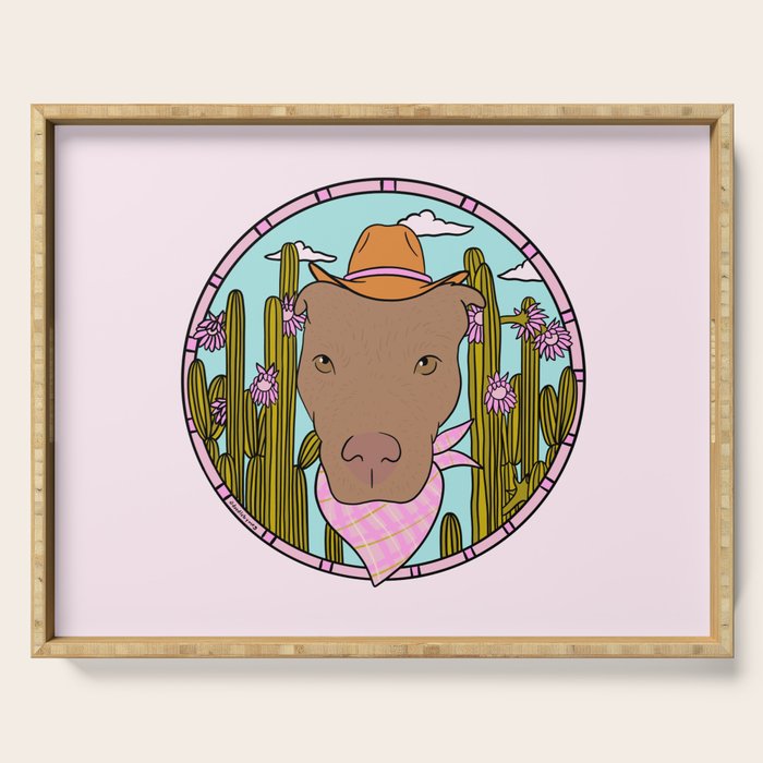 Cowboy Dog- Pitbull Serving Tray Gallery Image 1