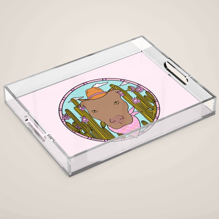Cowboy Dog- Pitbull Acrylic Tray Gallery Image 1