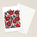 Poppies - linocut art,, linocut, woodcut, woodblock, floral art, poppies, poppy art, andrea lauren Stationery Card Gallery Image 2