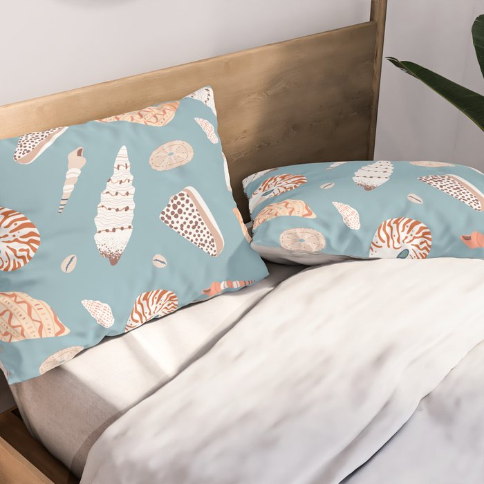 Vintage sea shell flat illustration pattern Pillow Sham Gallery Image 2