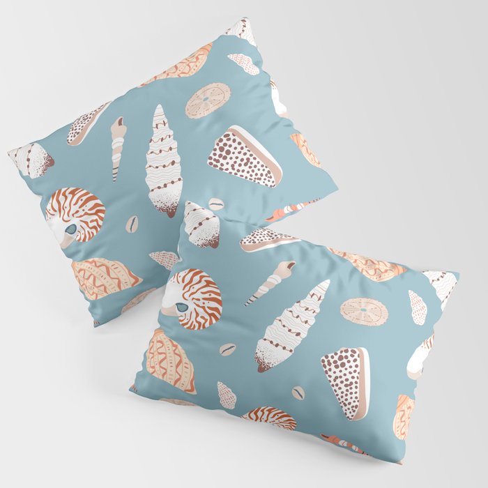 Vintage sea shell flat illustration pattern Pillow Sham Gallery Image 1