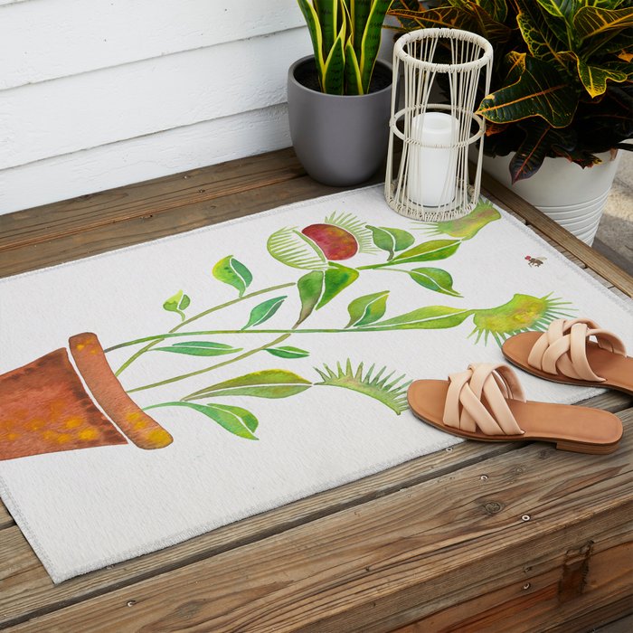 Venus Fly Trap Watercolor Outdoor Rug Gallery Image 2
