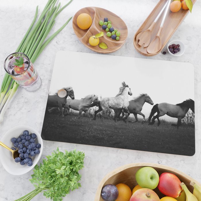 Art in motion - running horses black and white Cutting Board Gallery Image 2