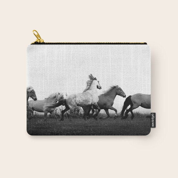 Art in motion - running horses black and white Carry All Pouch Gallery Image 1