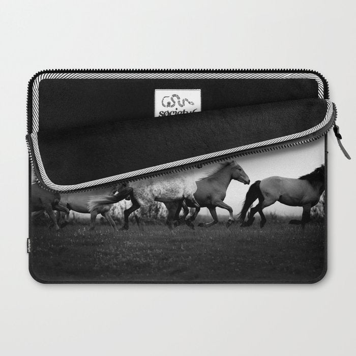 Art in motion - running horses black and white Laptop Sleeve Gallery Image 2