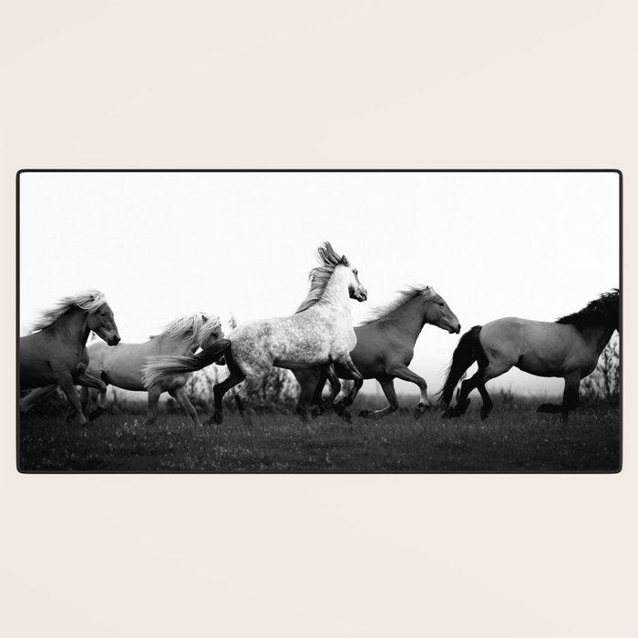 Art in motion - running horses black and white Desk Mat Gallery Image 3