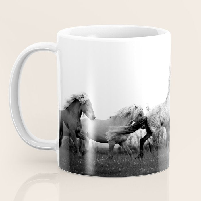 Art in motion - running horses black and white Coffee Mug Gallery Image 3