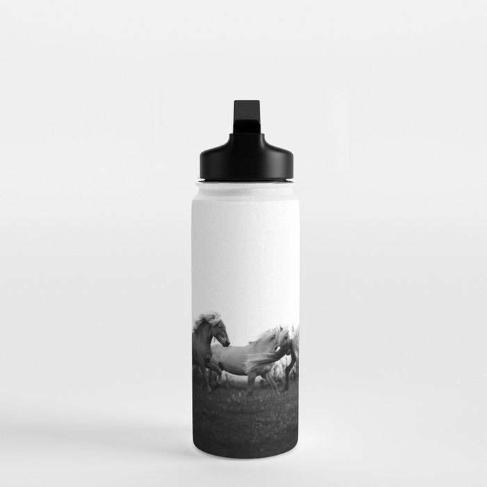 Art in motion - running horses black and white Water Bottle Gallery Image 3