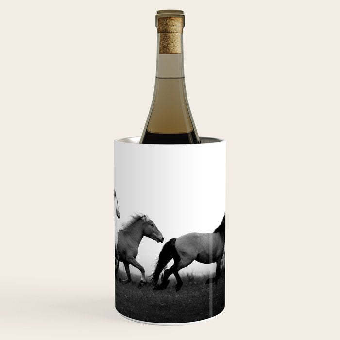 Art in motion - running horses black and white Wine Chiller Gallery Image 3