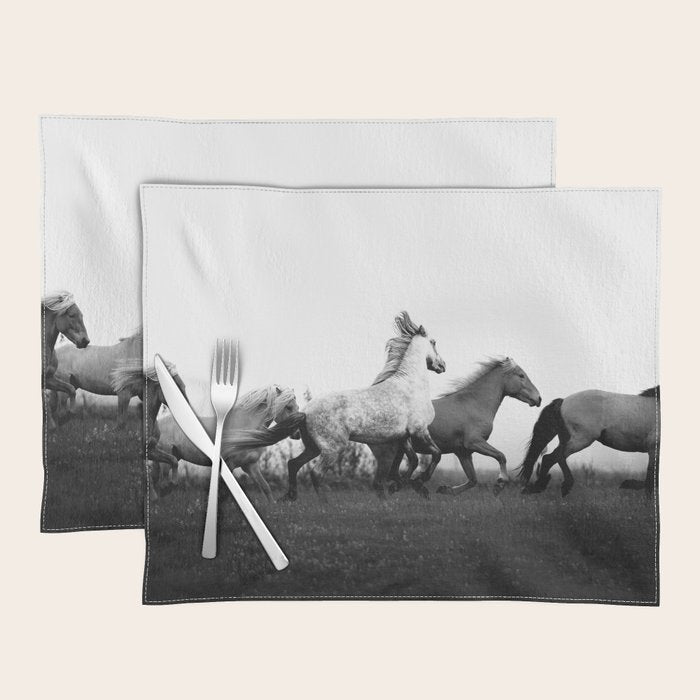 Art in motion - running horses black and white Placemat Gallery Image 1