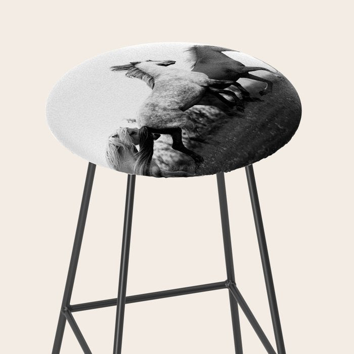 Art in motion - running horses black and white Stool Gallery Image 2
