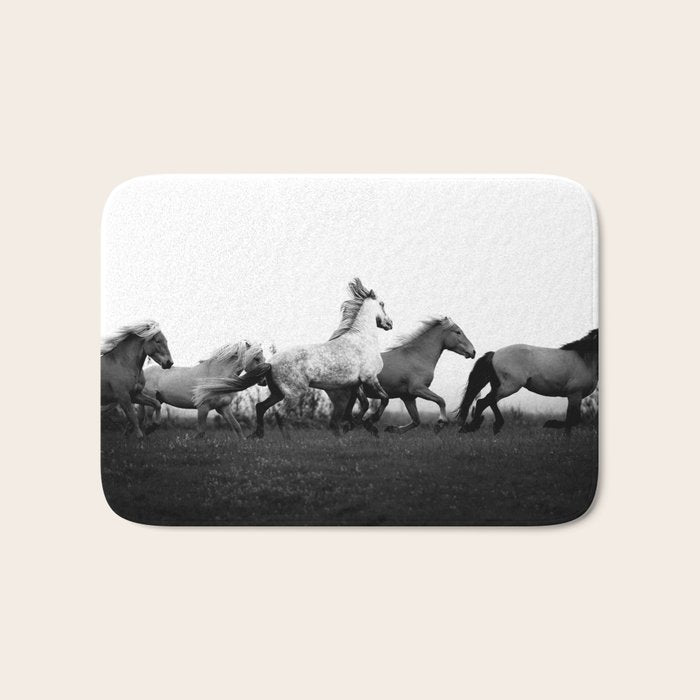Art in motion - running horses black and white Bath Mat Gallery Image 1