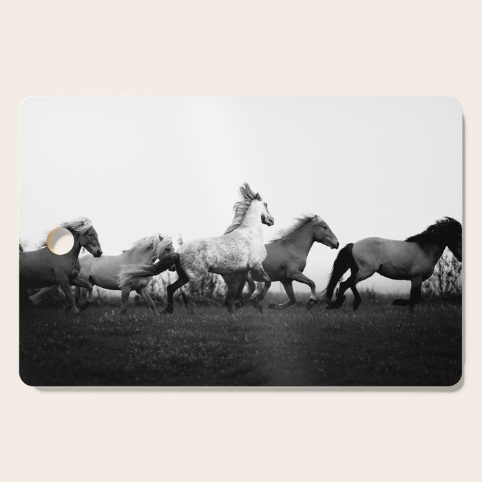 Art in motion - running horses black and white Cutting Board Gallery Image 1