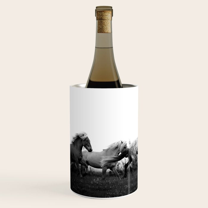Art in motion - running horses black and white Wine Chiller Gallery Image 2