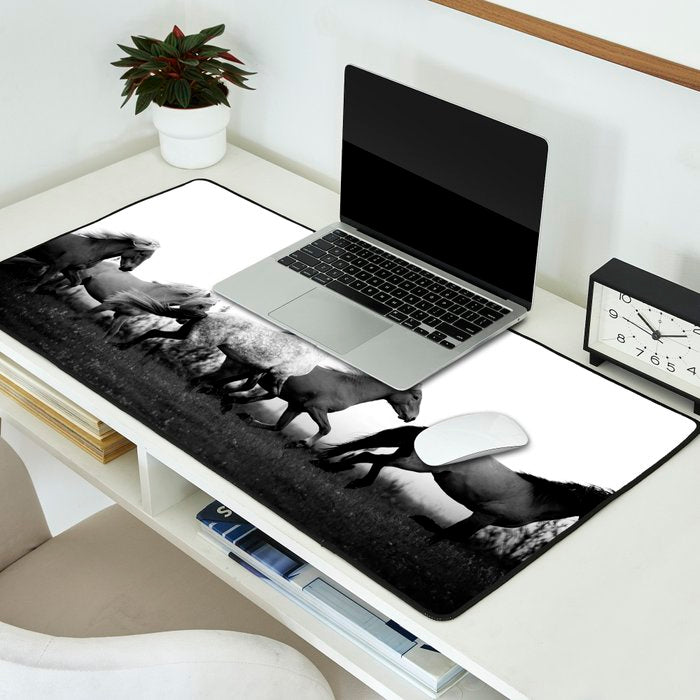 Art in motion - running horses black and white Desk Mat Gallery Image 2