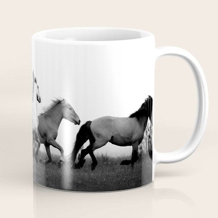 Art in motion - running horses black and white Coffee Mug Gallery Image 1