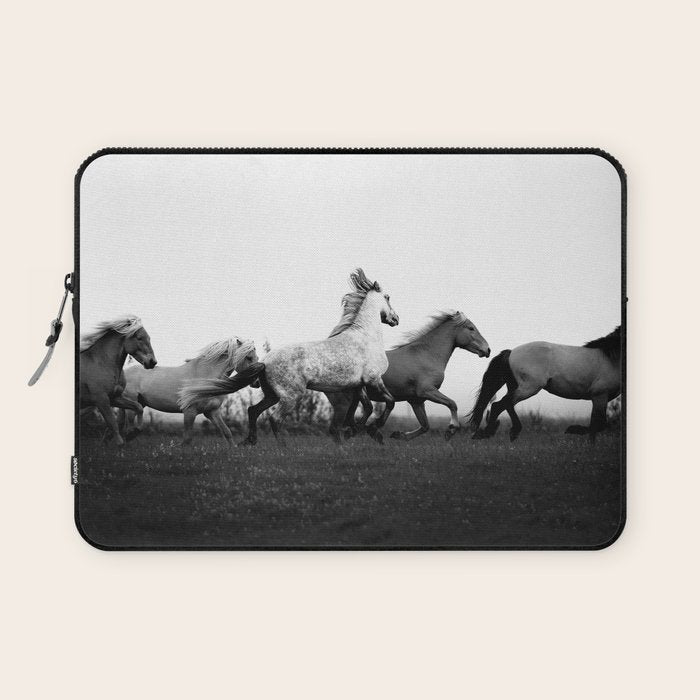Art in motion - running horses black and white Laptop Sleeve Gallery Image 1
