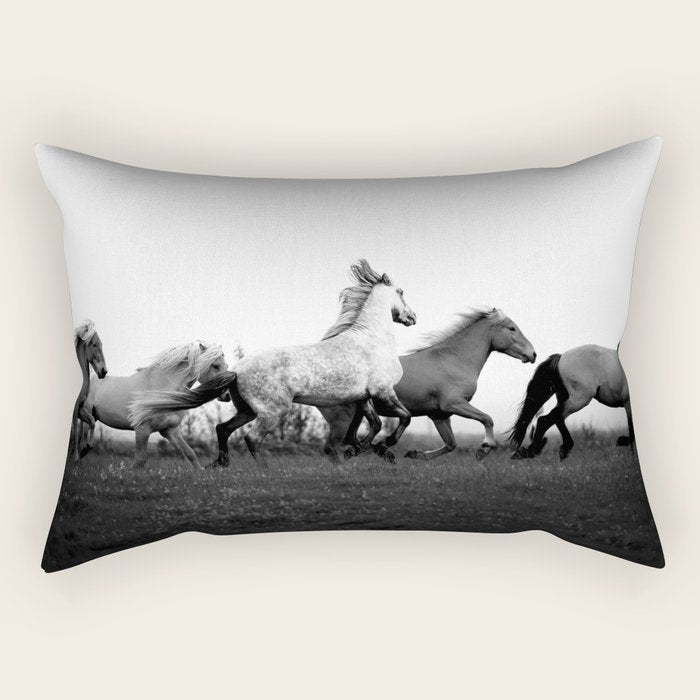 Art in motion - running horses black and white Rectangular Pillow Gallery Image 2