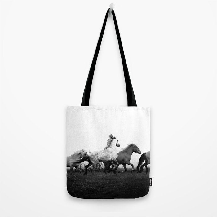Art in motion - running horses black and white Tote Bag Gallery Image 2