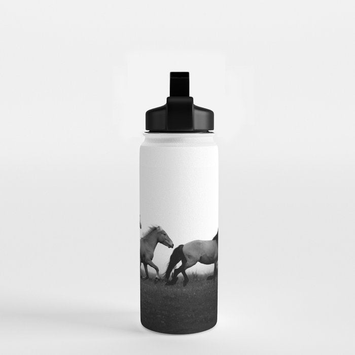 Art in motion - running horses black and white Water Bottle Gallery Image 2