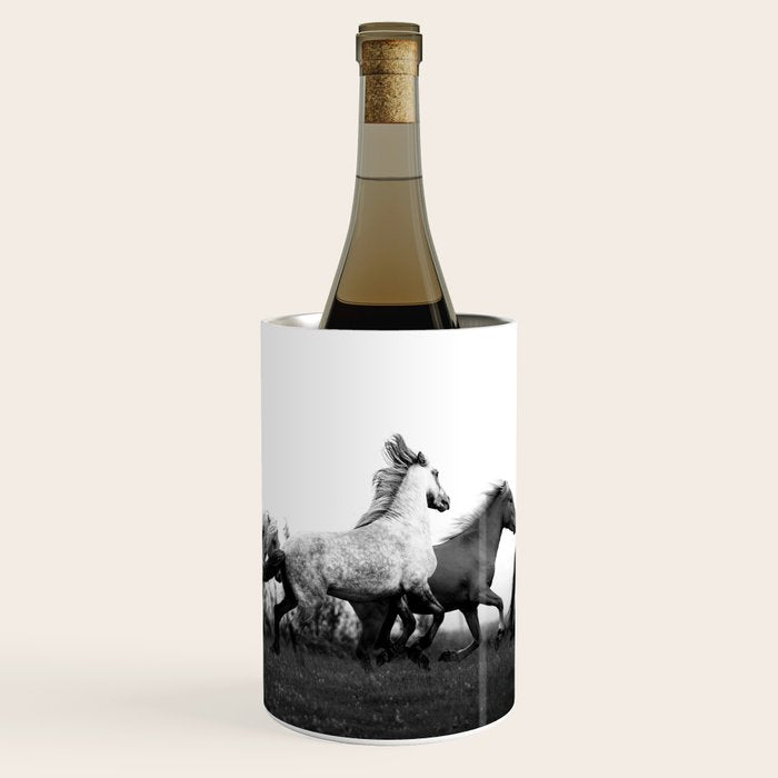 Art in motion - running horses black and white Wine Chiller Gallery Image 1