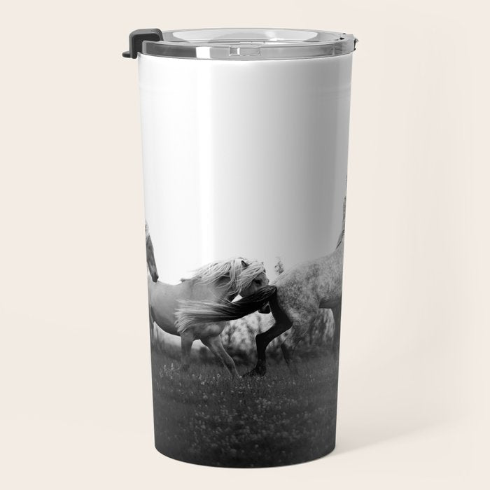 Art in motion - running horses black and white Travel Mug Gallery Image 3