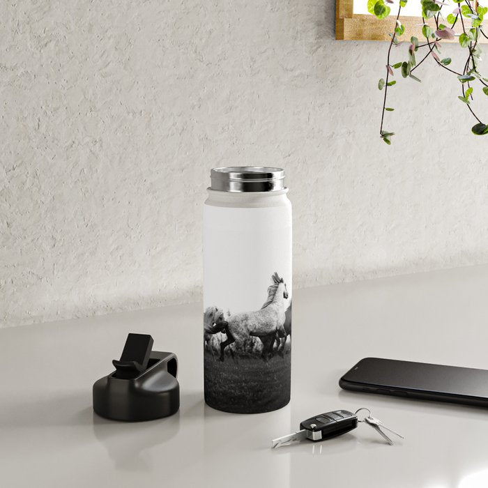Art in motion - running horses black and white Water Bottle Gallery Image 4