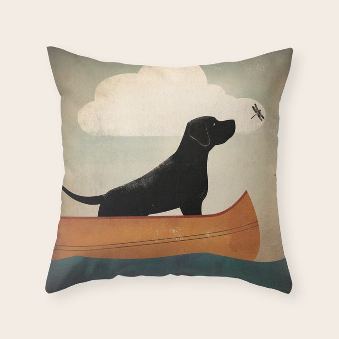 Black Lab Labrador Retriever Dog Canoe Ride Throw Pillow