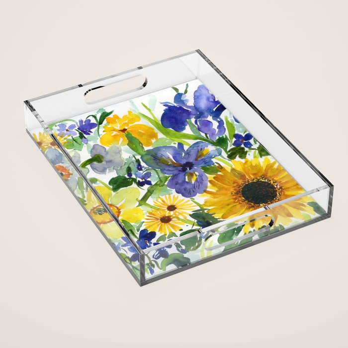 daffodil, iris and sunflower Acrylic Tray Gallery Image 1
