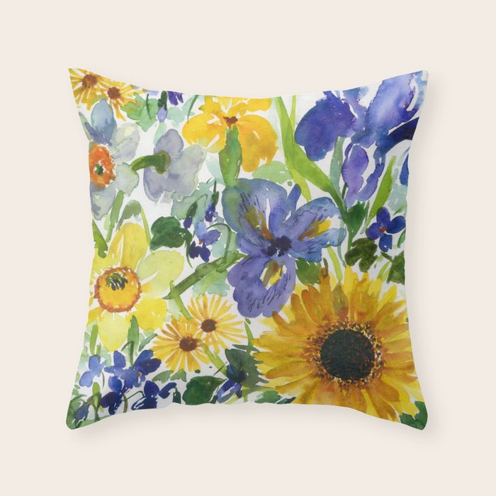 daffodil, iris and sunflower Throw Pillow Gallery Image 6