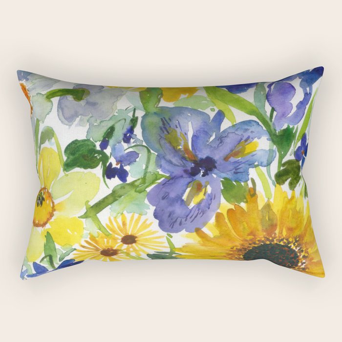 daffodil, iris and sunflower Rectangular Pillow Gallery Image 1