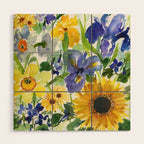daffodil, iris and sunflower Wood Wall Art Gallery Image 1