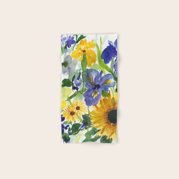 daffodil, iris and sunflower Bath Towel Gallery Image 1