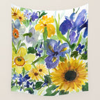 daffodil, iris and sunflower Wall Tapestry Gallery Image 4