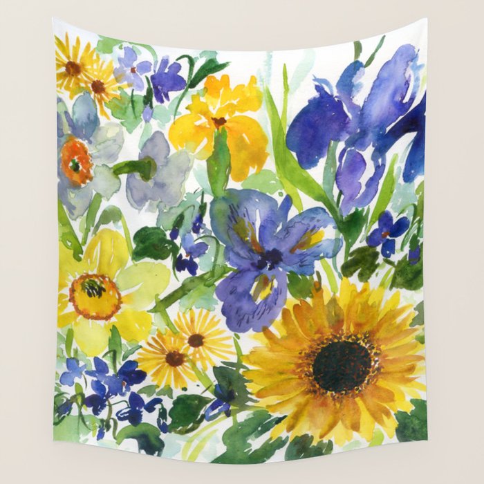 daffodil, iris and sunflower Wall Tapestry Gallery Image 1