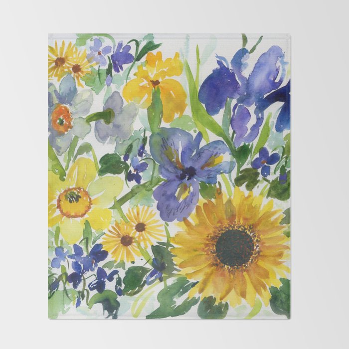 daffodil, iris and sunflower Throw Blanket Gallery Image 2