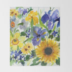 daffodil, iris and sunflower Throw Blanket Gallery Image 2
