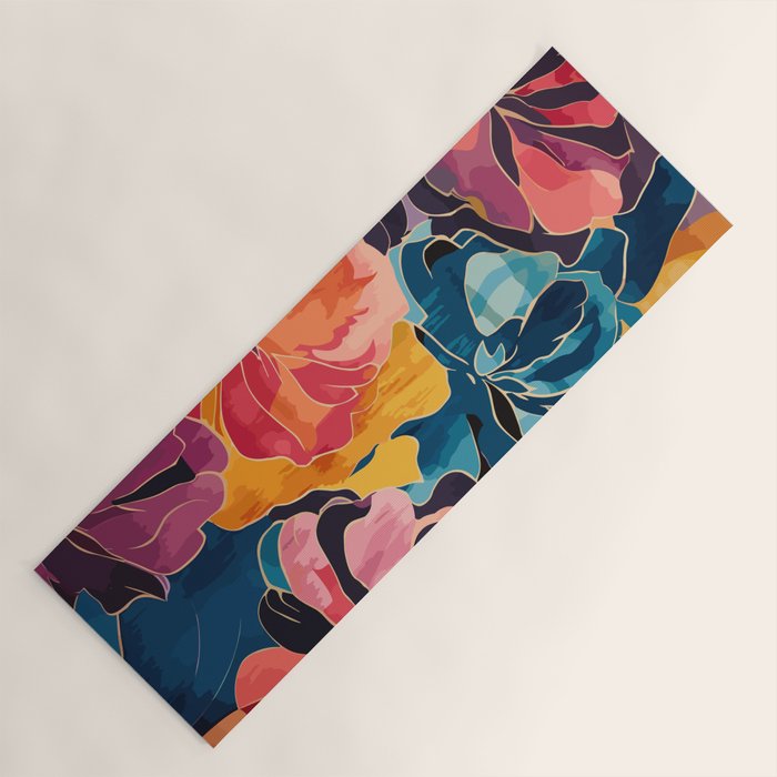 Colorful Pink and Blue Decorative Floral Yoga Mat Gallery Image 1