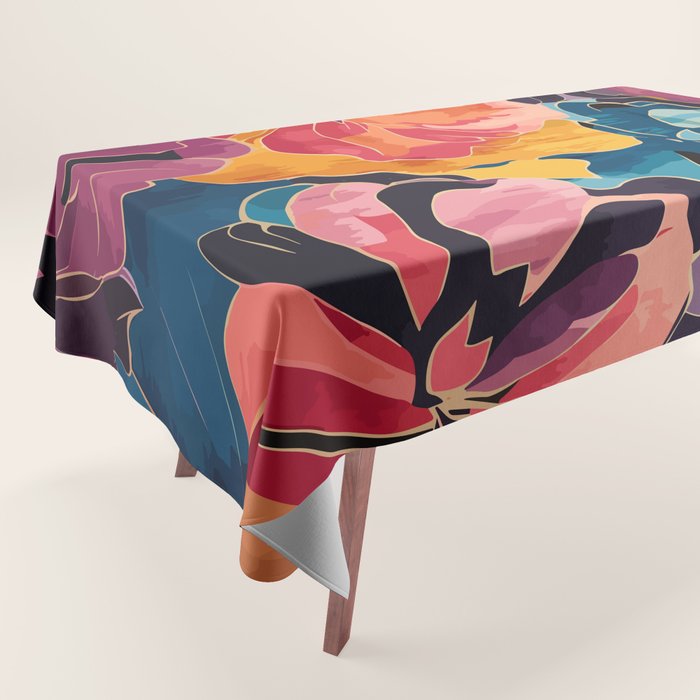 Colorful Pink and Blue Decorative Floral Tablecloth Gallery Image 1