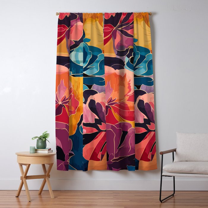 Colorful Pink and Blue Decorative Floral Window Curtain Gallery Image 1