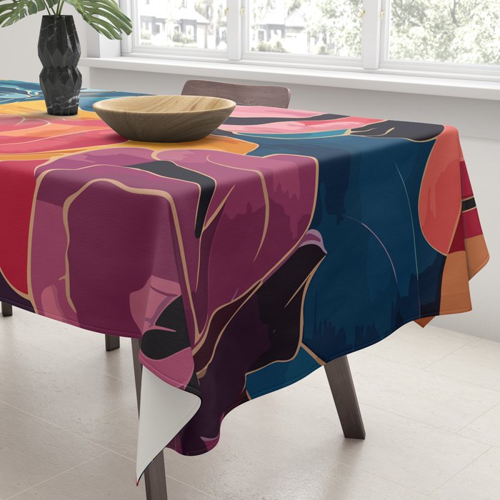 Colorful Pink and Blue Decorative Floral Tablecloth Gallery Image 3