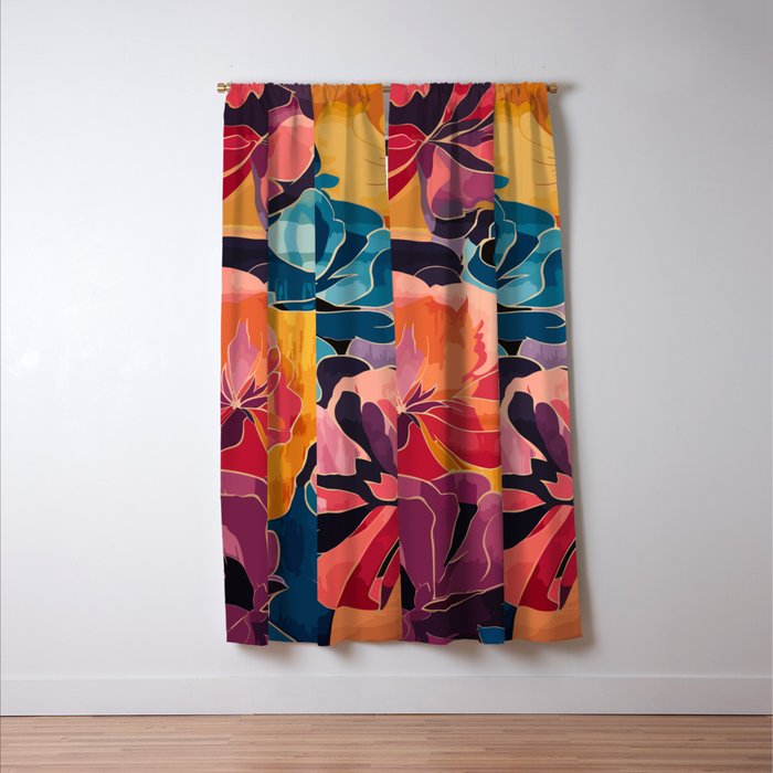 Colorful Pink and Blue Decorative Floral Window Curtain Gallery Image 3