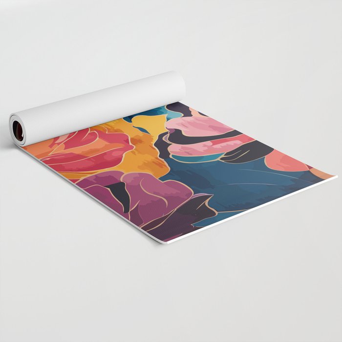 Colorful Pink and Blue Decorative Floral Yoga Mat Gallery Image 2