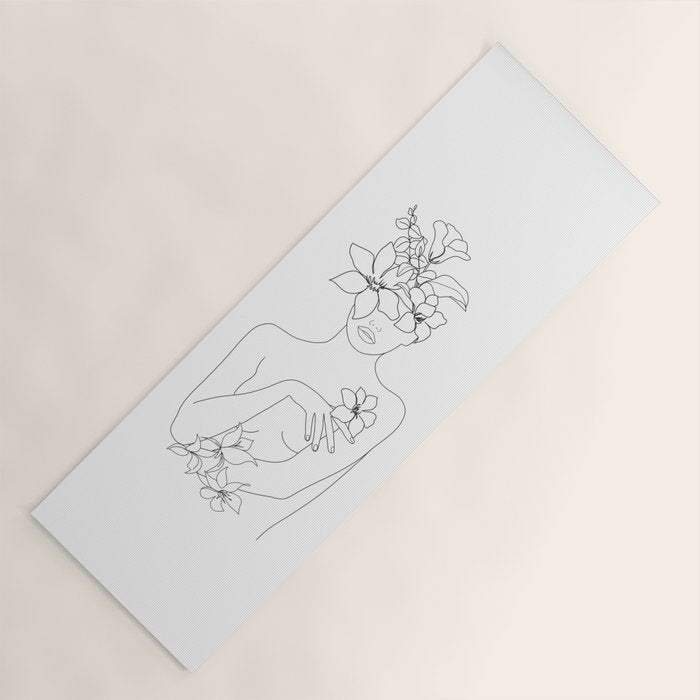 Minimal Line Art Woman with Flowers IV Yoga Mat Gallery Image 1